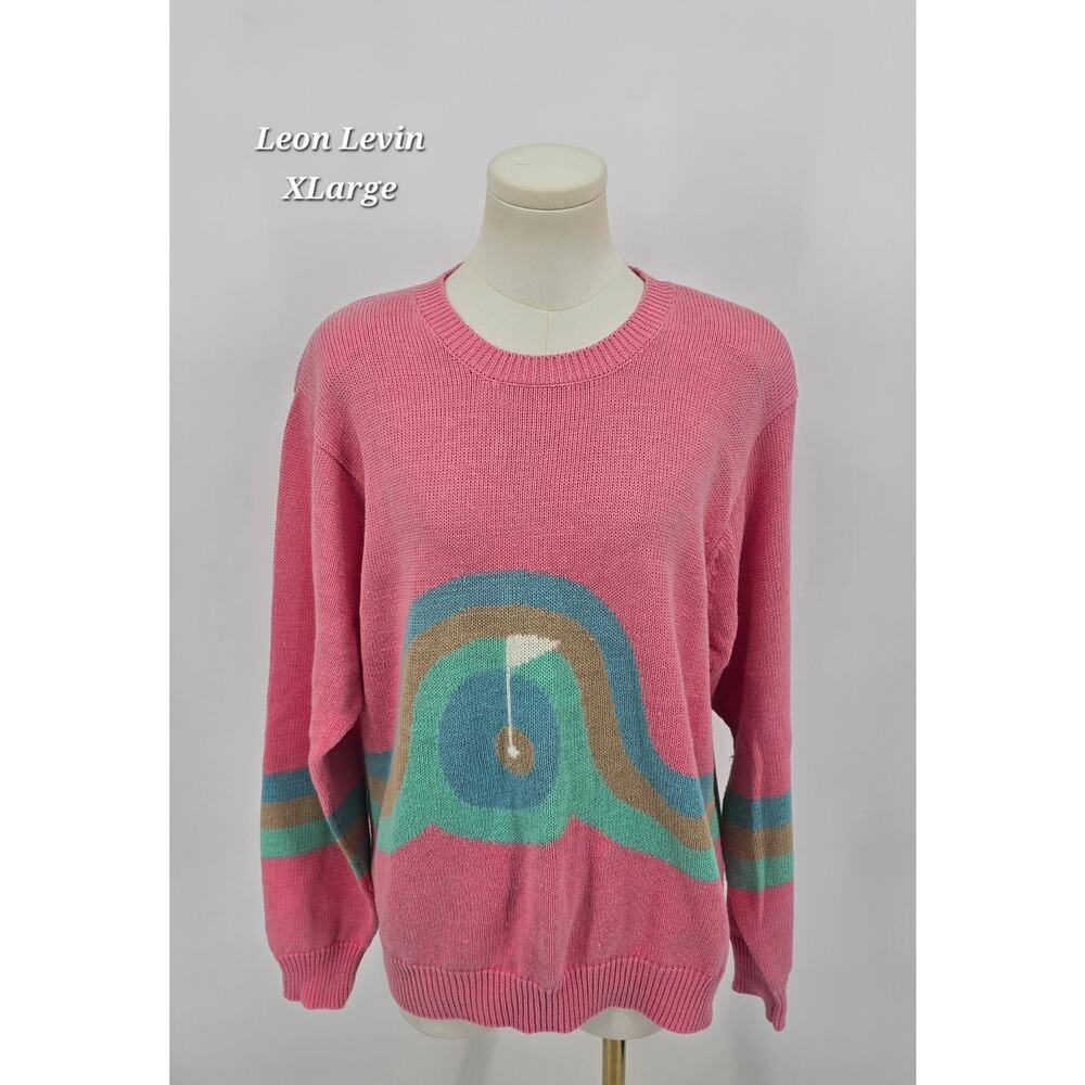 Leon Levin Hand‎ Loomed Coquette Golf Sweater | XL | Vintage 80s Fairway Knit